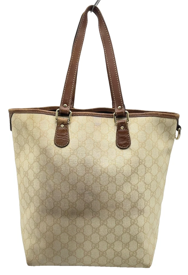Auth GUCCI GG Supreme PVC Leather Cream Brown 189896 486628 Tote Bag NS110264 - Image 3 of 4