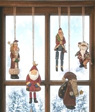 Primitive Christmas Santa Claus Hanging Tree Ornament Lot Of 5