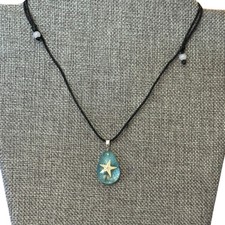 Starfish Light Blue Acrylic Satin Cord Necklace NEW