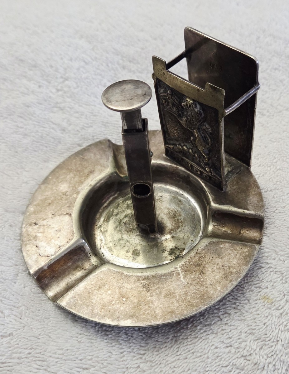 Vintage J.H POTTER SHEFFIELD Silver Plate Ashtray Cigarette Cigar Cutter  Match