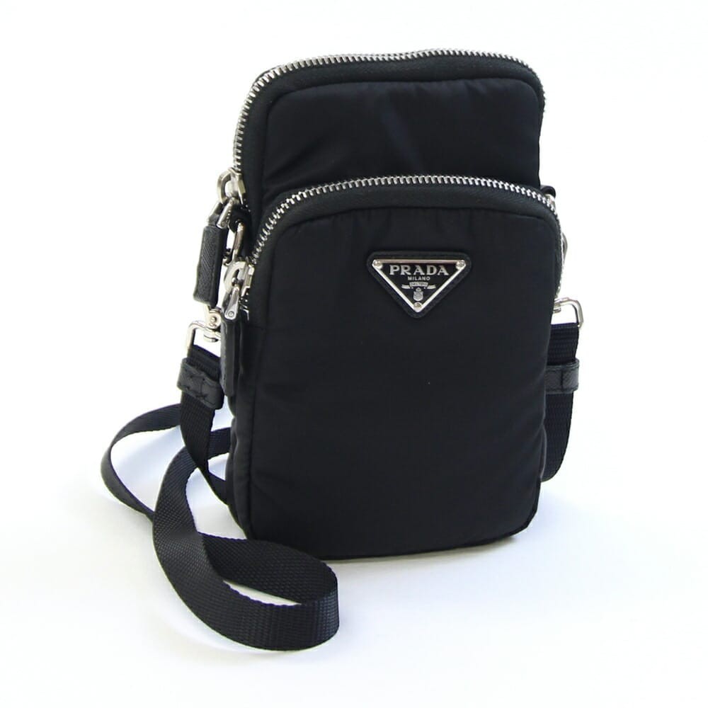 Prada Black Nylon Leather Mini Pochette Crossbody Bag Authentic 2ZT024