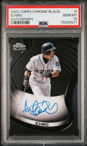 2022 TOPPS CHROME BLACK ICHIRO #1 ON CARD AUTO MARINERS PSA 10 LOW POP