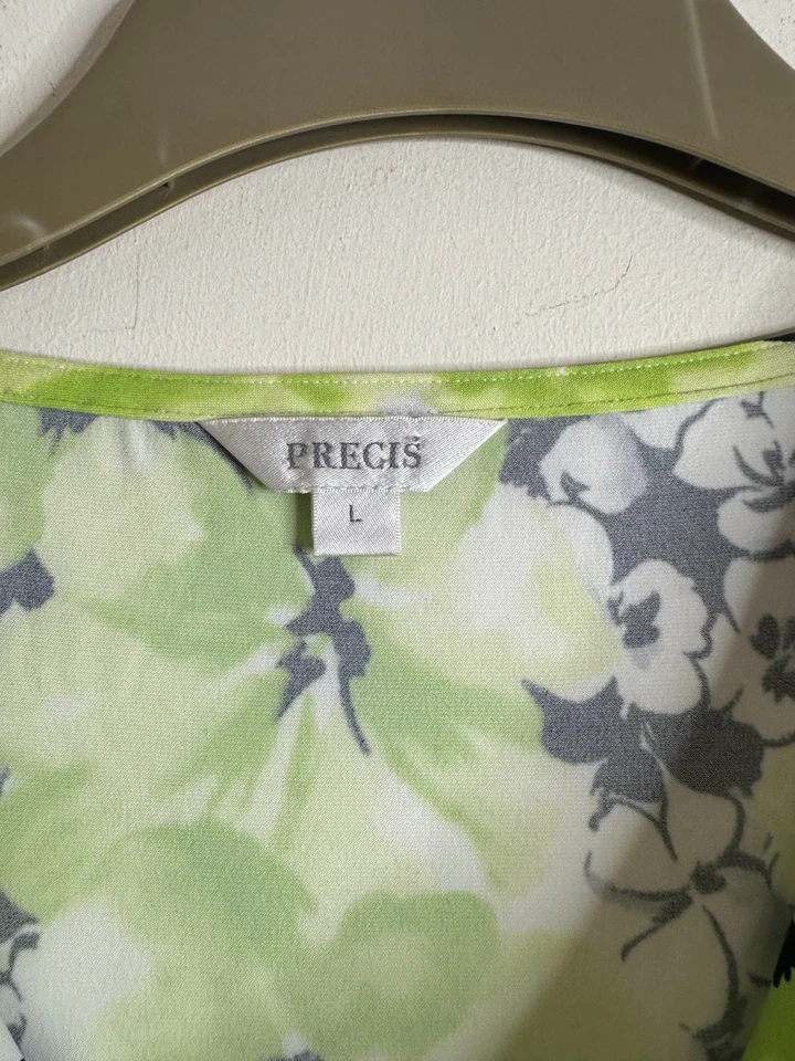 Precis Blouse Size Large L TShirt Pattern Top Floral Green Black Scoop Rouched - Image 3 of 4