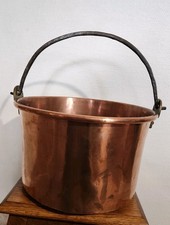 Chaudron Ancien Cuivre Rouge 38cm Dents de Loup Anse Fer Forgé XIXe Déco Bassine