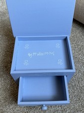 Pale Blue Wooden Christening Keepsake Box, Preowned