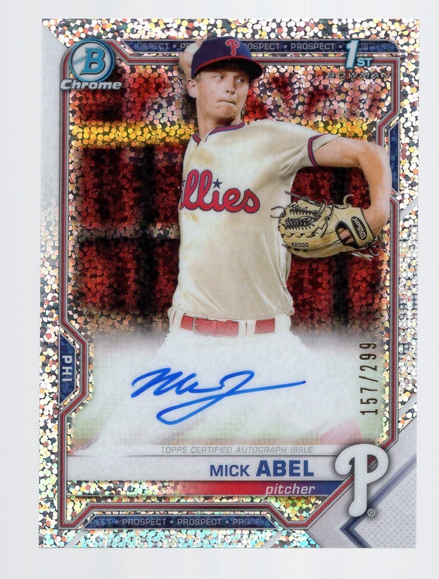 MICK ABEL 2021 BOWMAN CHROME SPECKLE REFRACTOR 1ST RC ON CARD AUTO #157/299