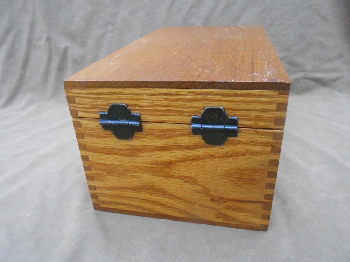 Vintage Globe Wernicke Wooden Oak Index Card Tray File Desk Recipe