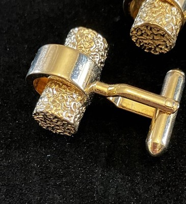 VTG MCM Art Deco Estate Cufflinks Gold Tone Nugget Texture Bar Polished Toggle