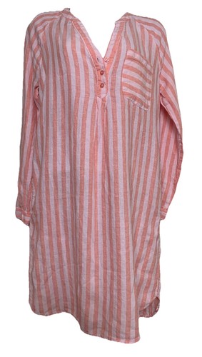 Martha Stewart Collection Tunic Dress 100% Linen Coral Pink Stripe XS Pockets