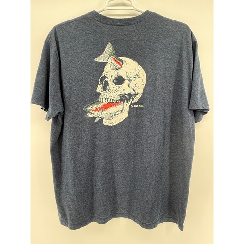 SIMMS Fishing Skull Trout Graphic T-Shirt Mens XL Blue Cotton Blend outdoors - Picture 3 of 3