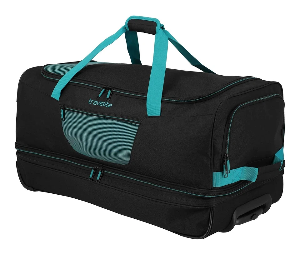 travelite Basics Wheeled Duffle Expandable L Reisetasche Black / Petrol schwarz - Bild 3 von 4