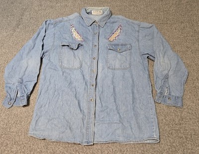 Vintage American Royal By Gloria Vanderbilt Denim Button Down With Sequin Wings