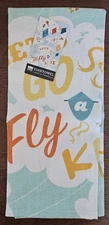Kite Dishtowel Now Designs 18" x 28" Printed Let's Go Fly a Kite Orange Blue NWT