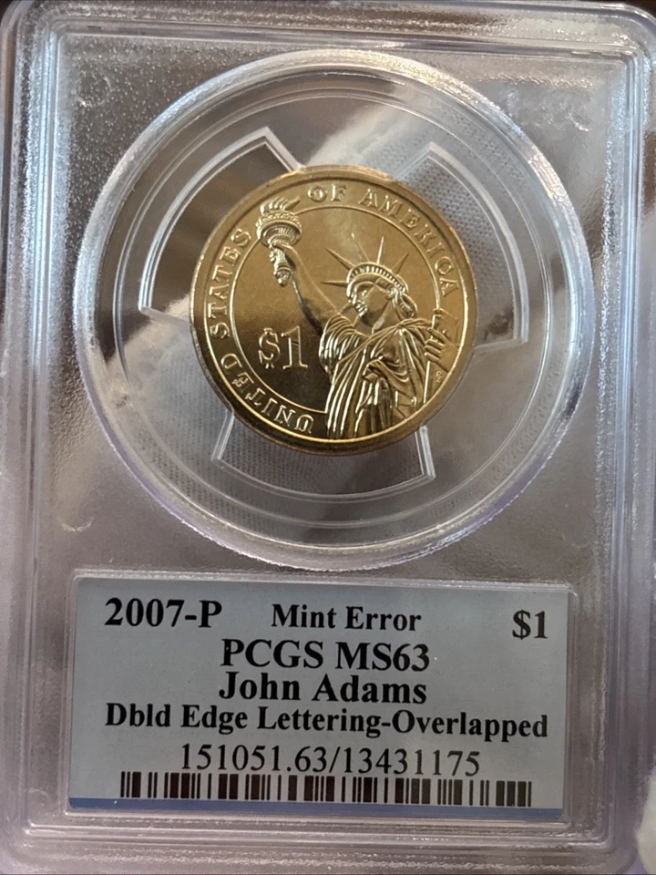 2007 P John Adam’s $1 Double Edge Lyric error MS 63 SET Overlapped and Inverted - Image 3 of 4