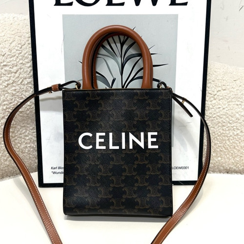 Celine Mini Vertical Cabas Triomphe Canvas Black Tote Handbag Crossbody