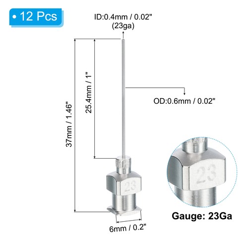 12Pcs 23Gax1" Blunt Dispensing Needle Tips Stainless Steel Silver - Afbeelding 2 van 6