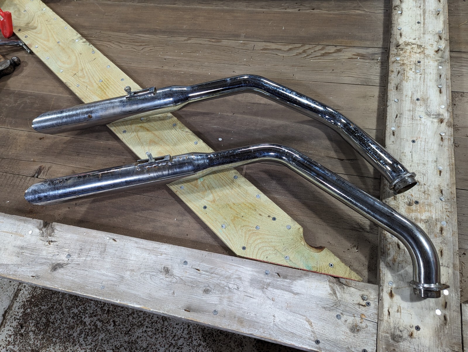 NOS Harley Shovelhead Dual Drag Exhaust Pipes Muffler FLH FXE FX