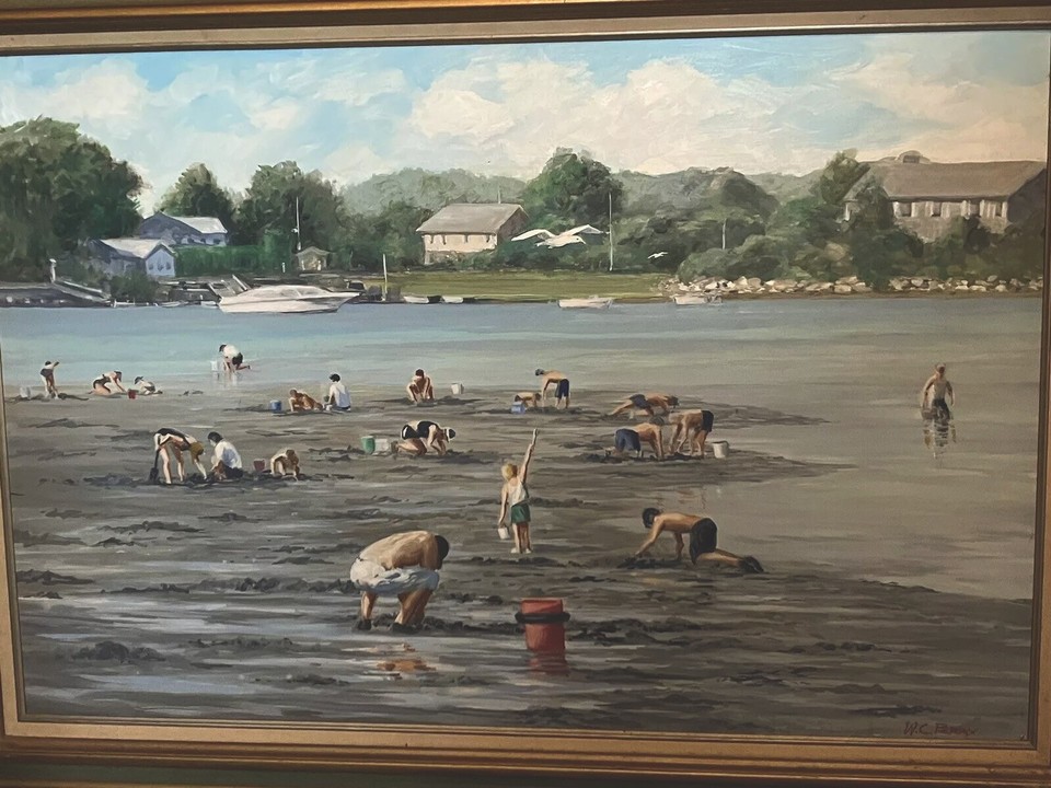 Art Painting On Board 24x36 Lg Acrylic NE Coast Beach Signed William