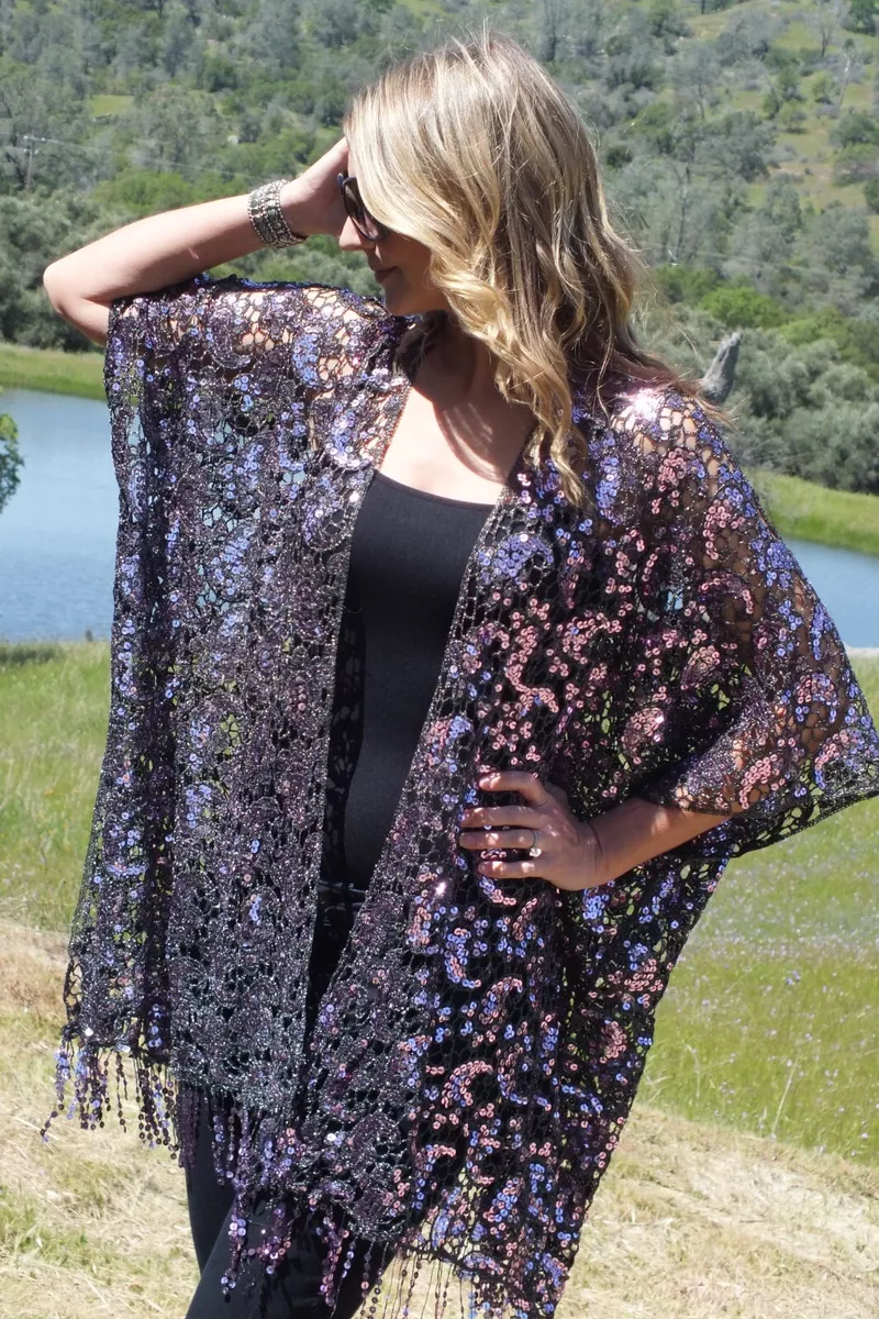 Plus size sequin kimono top
