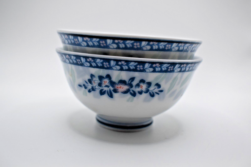 2 Rice Bowls - Japanese Oriental White With Blue Decor - New Star - Picture 2 of 7