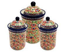 Polish Pottery 3-Piece Kitchen Canister Set b...