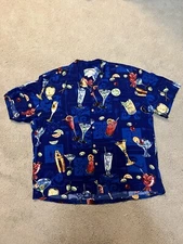 VTG Paradise Found Honolulu Rayon Shirt Men's Cocktail Regal Happy Hour Blue XL