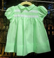 VTG 60s Toddler Smocked Mint Green Party Dress Nylon w/ Lace 24M-2T byToddletime