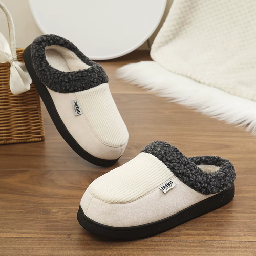 Winter Men Cotton Shoes Warm Fleece Lined Outdoor Fashion Fuzzy Slides Indoor An