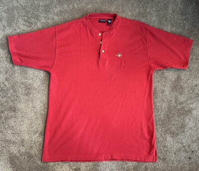 Vintage Gant 3 Button Henley T-shirt Sz L Red Embroidered Chest Logo Classic