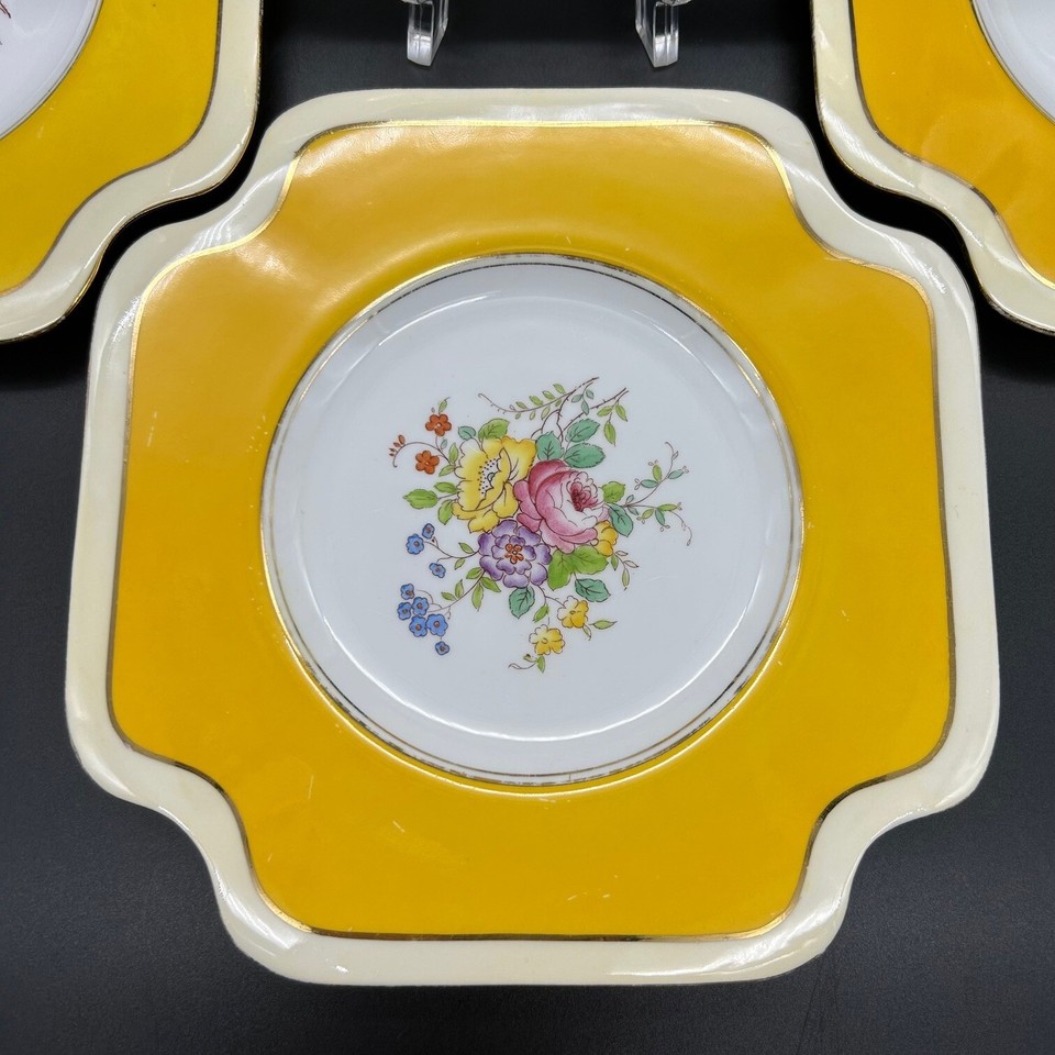 Vtg Hampton Yellow Border Hand Painted Bouquet Luncheon Plates Set of 4 ...