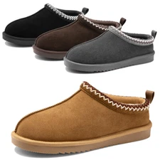 Mens Home Memory Foam Slippers Genuine Suede Leather Fuzzy Fluffy Cozy Slippers