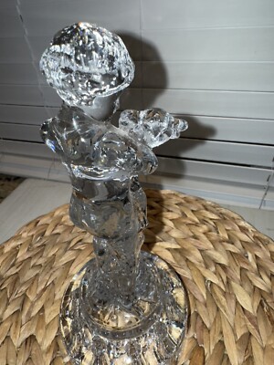 BEAUTIFUL CAMBRIDGE GLASS CLEAR TWO KIDS FLOWER HOLDER FROG 8 3/4'' BOY W/ GOAT