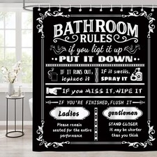Black and White Shower Curtain Funny Quotes Bathroom Rules Shower Curtain Set...
