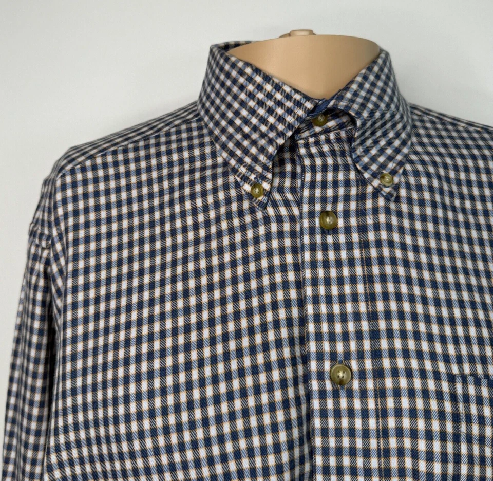 Henry Jacobson Azul Cuadros Botones Hombre Grande L 100% Algodón  Foto 4 de 4