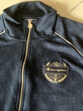 Champion Mens Large Black Gold Full Gold Zipper Logo Printed Track Jacket RARE