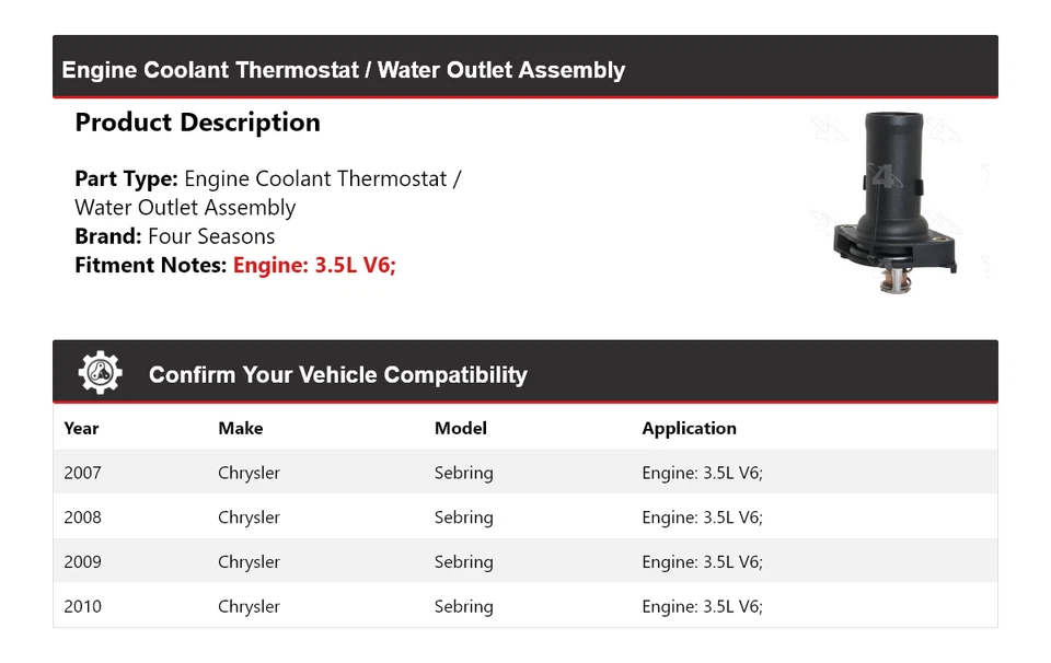 Chrysler Sebring 2007-10 motor refrigerante termostato/conjunto de salida de agua 4 estaciones Foto 2 de 4