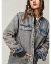 Free People Anna Lou Denim Dress Size S Blue Grey Distressed