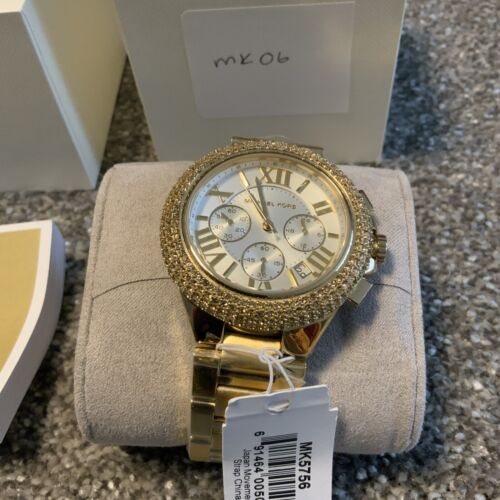 NEW MICHAEL KORS CAMILLE GOLD,PAVE CRYSTALS COVERED BRACELET CHRONO WATCH MK5756 - Picture 6 of 7