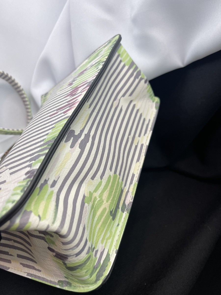 bebe crossbody green white with silver tone handle hardware