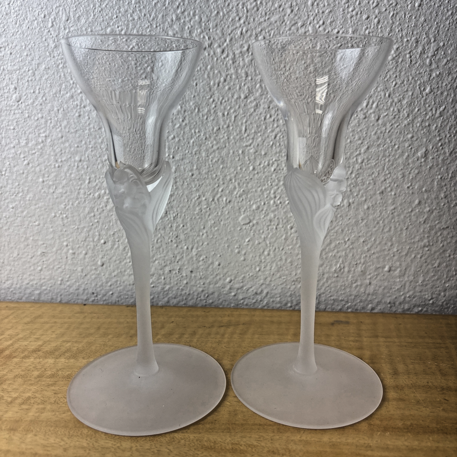 Set of 2 SASAKI WINGS Crystal Champagne Glasses - Candle Holders Frosted