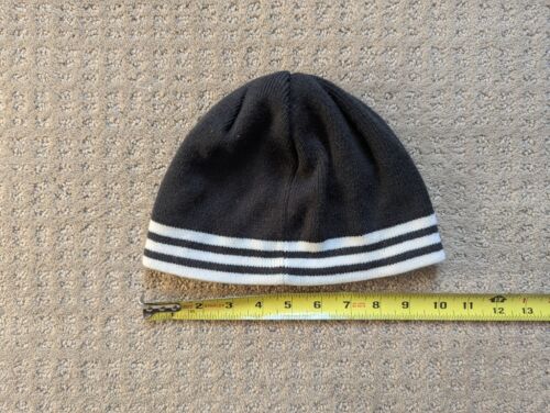 VTG Adidas Beanie Hat Cap Mens One Size Black Knit Y2K 3 Stripe Logo Climawarm - Picture 2 of 4