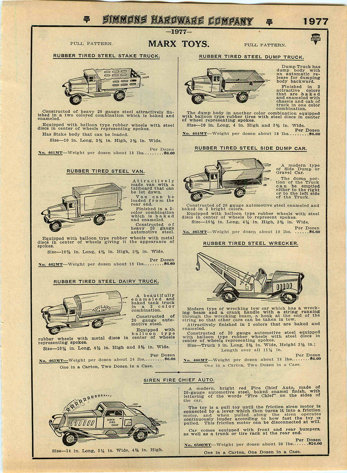 1935 ADVERT Marx Toy Trucks Cars Tow Wrecker Airflow Chrysler Tanker