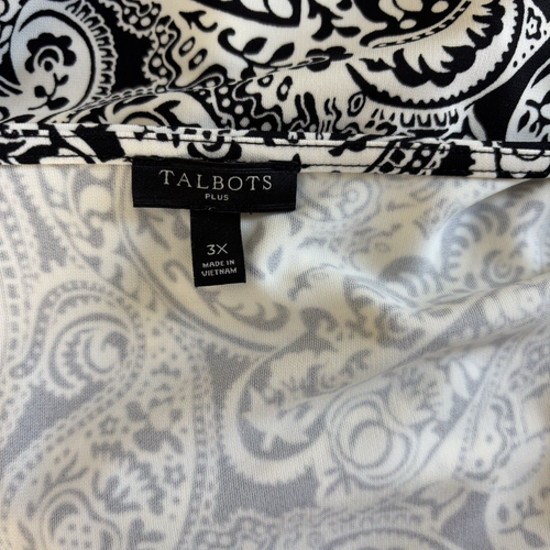 Talbots Top Women's 3X Black White Floral Paisley Faux Wrap Blouse 3/4 Sleeve - Picture 10 of 11