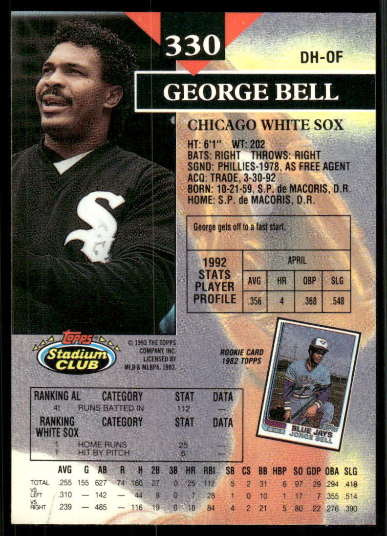 1993 Stadium Club #330 George Bell | eBay
