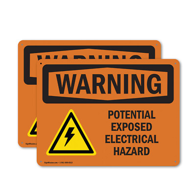 (2 Pack) Potential Exposed Electrical Hazard With Symbol OSHA Warning Sign Decal