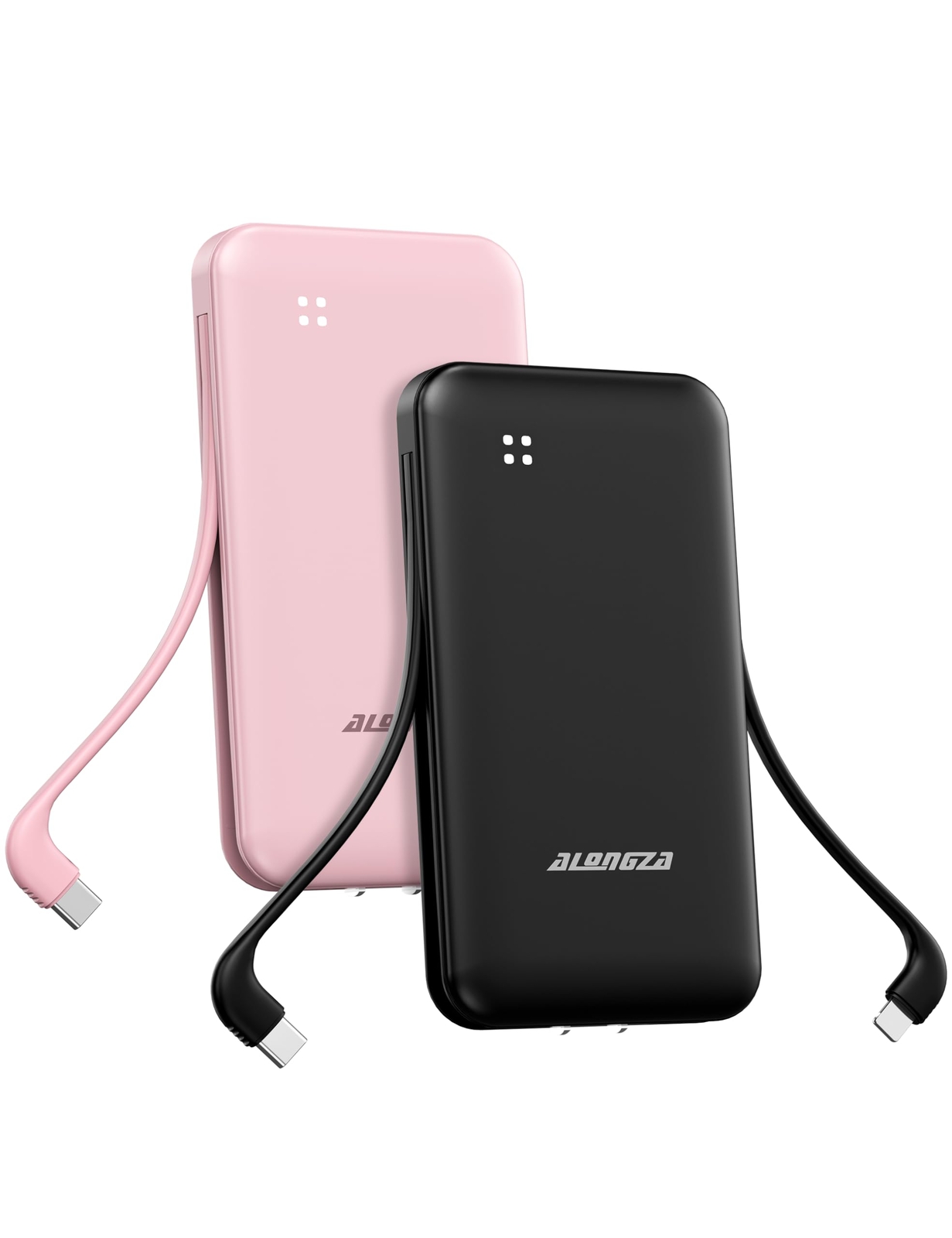 Alongza Slim Portable Charger with Built-in Cables and AC Plug Fast Charging Power Bank