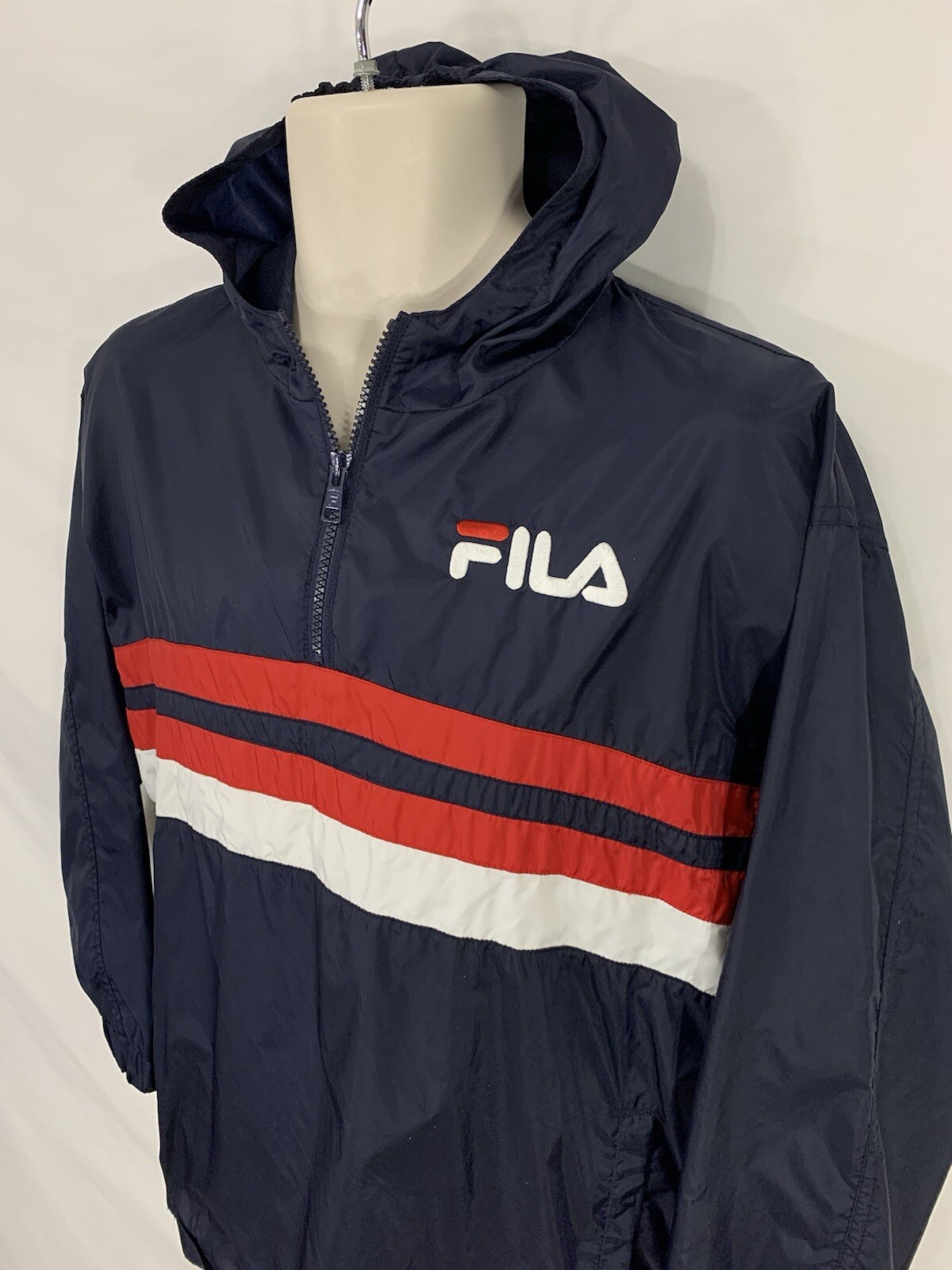 Giacca a vento vintage FILA ~ uomo L ~ pullover blu navy rosso bianco nylon