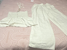Cassee Ivory Cotton 2 Piece Outfit Set Women S Strapless Top  Wide-Leg Pants