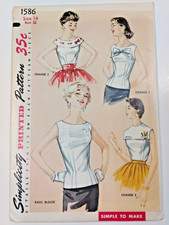 Simplicity 1586 Blouse Shell Top Sewing Pattern Ladies 14 VTG 50's UC Sleeveless