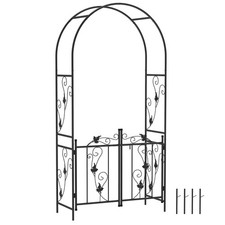 Outsunny 2.17m Steel Garden Arch with Double Gate, Garden Arbor Trellis, Black
